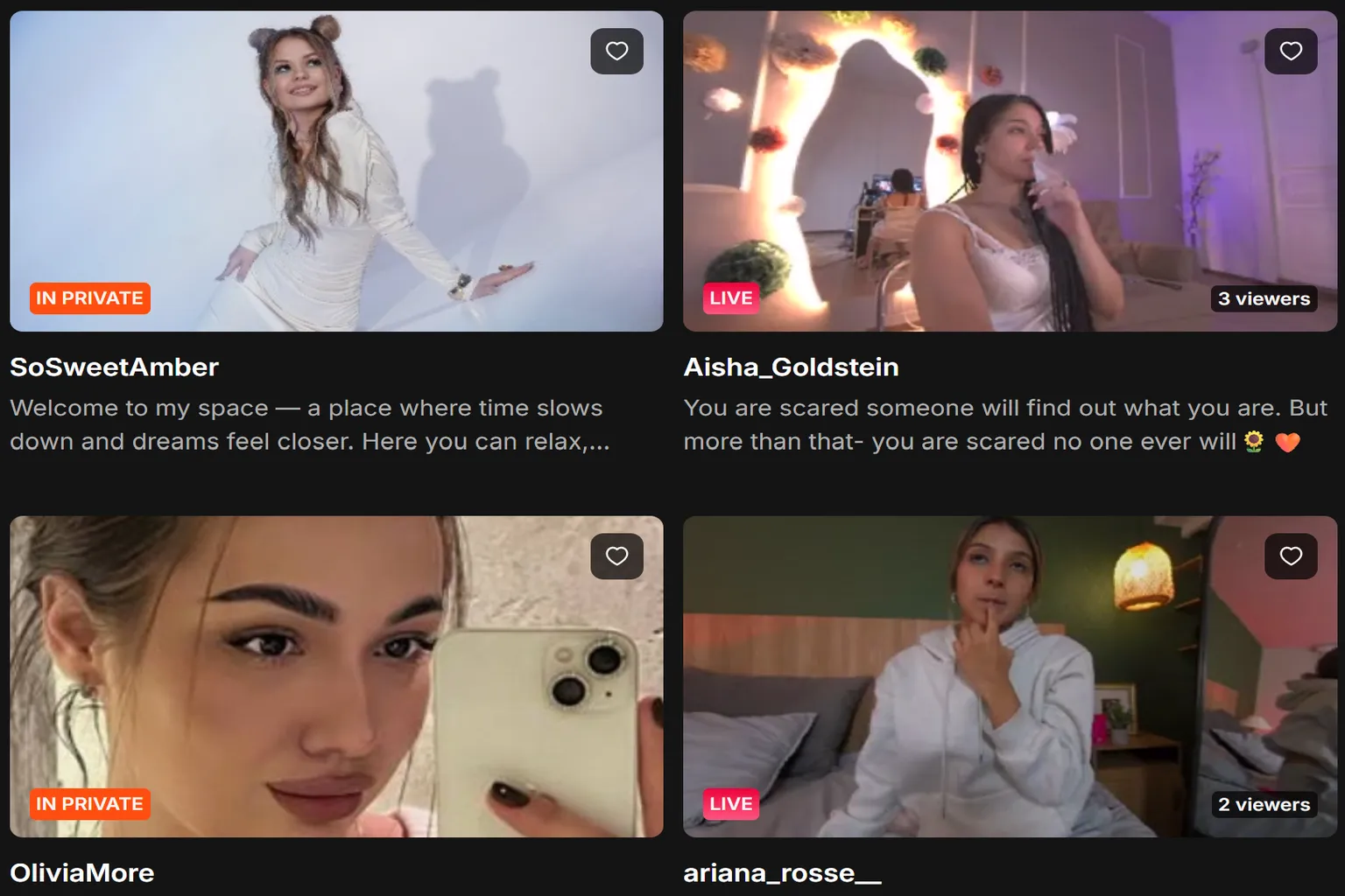 SLR VR CAM Girl-Livestream-Liste mit einem aktiven Streaming-Fenster.