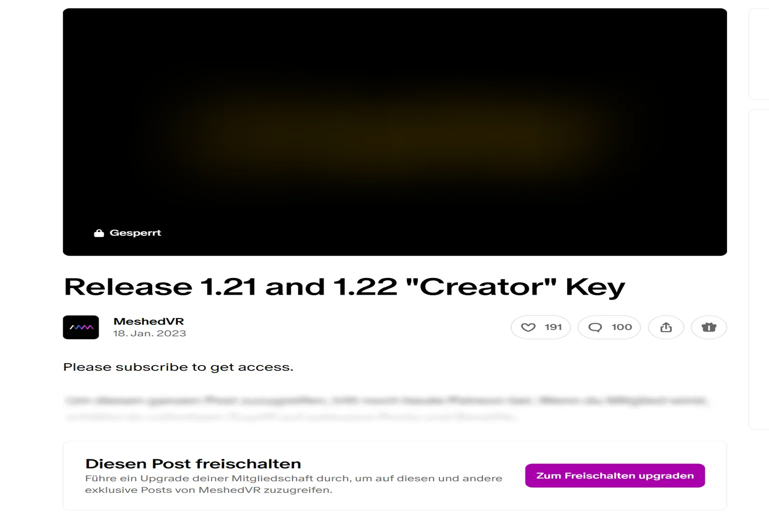 Der Creator-Key-Beitrag auf Patreon ist gesperrt. Über „Zum Freischalten upgraden“ kann die Mitgliedschaft erweitert werden, um Zugriff auf den Lizenzschlüssel zu erhalten.