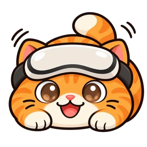 VRMUMU, eine orangefarbene Katze mit VR-Headset und Charakter der VRPUPU-Untermarke